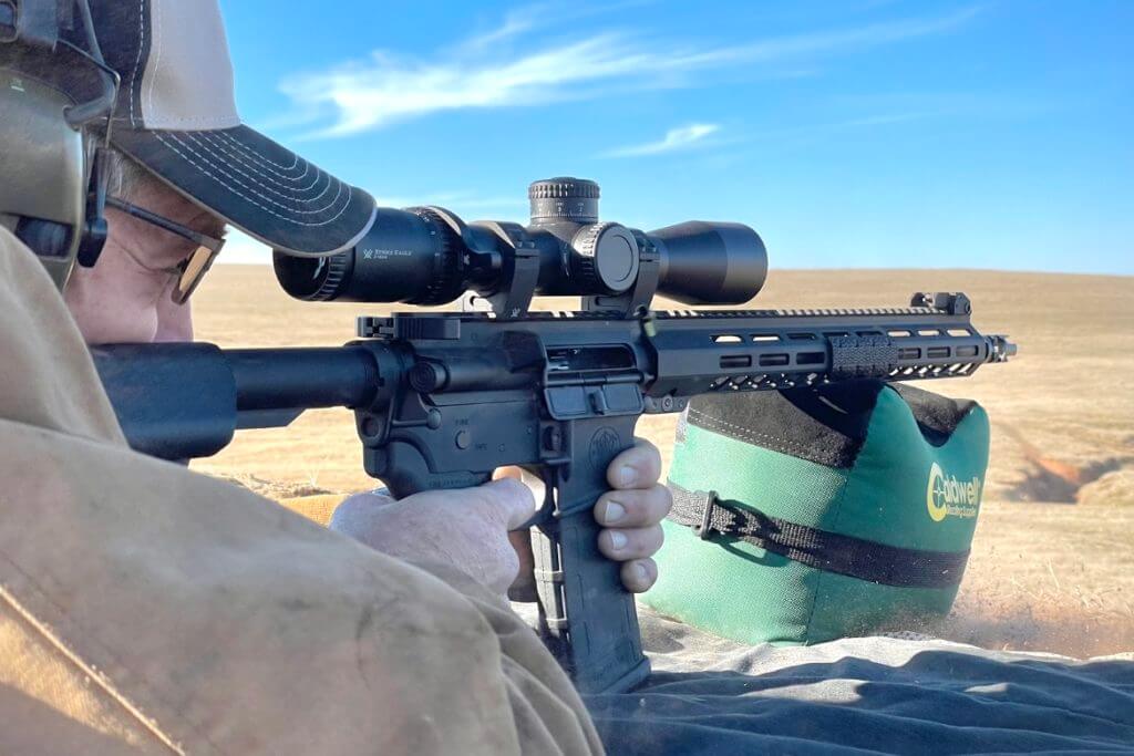 Smith & Wesson Volunteer XV Pro range testing over shooting bag. 