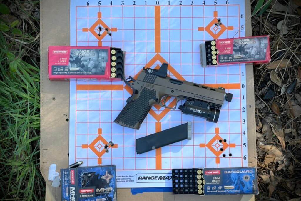 Stealth Arms Platypus on practice target with Norma ammunition