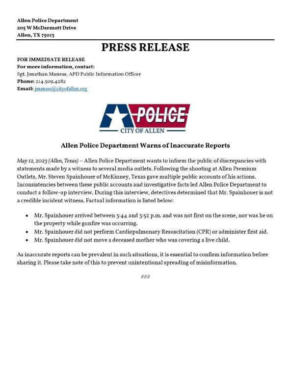 The Allen Police Dept. Press Release.