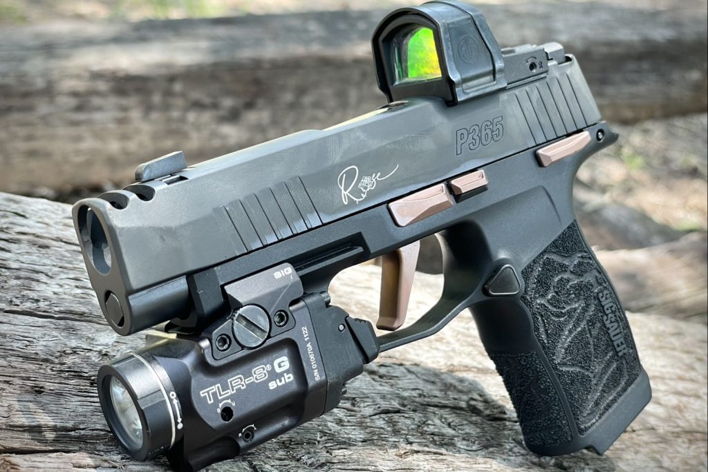SIG P365-XL Comp ROSE featuring a Streamlight TLR-8 sub weapon light and the SIG ROMEOZero-Elite red dot.